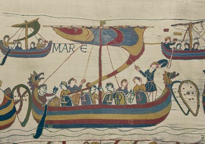 The Norman invasion fleet crosses the channel, Bayeux Tapestry by Unbekannt Unbekannt